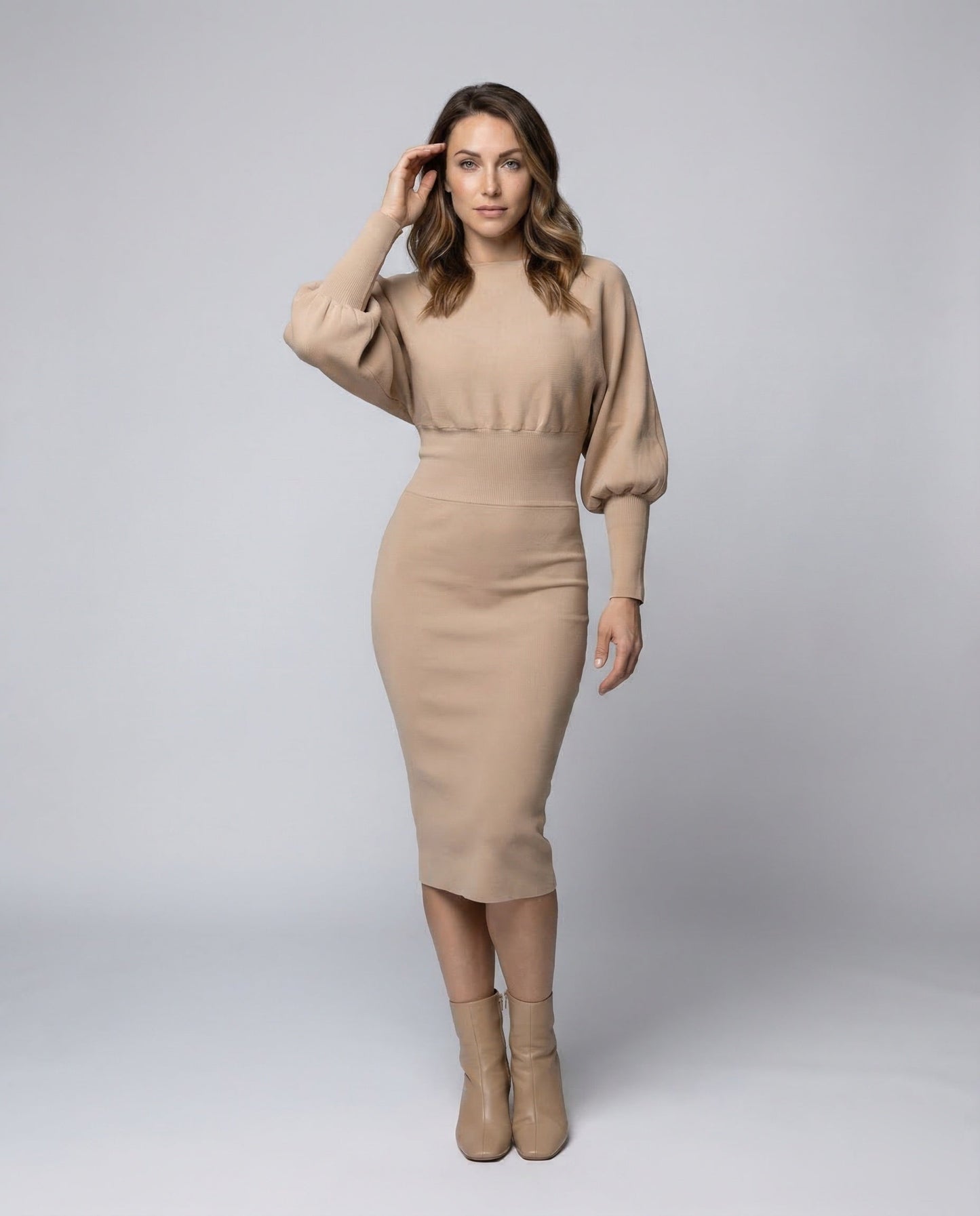 Damen Strickkleid Rippbund Bleistiftform - Eveloria