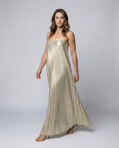 Damen Trägerloses Maxikleid Satinoptik Plissee - Eveloria