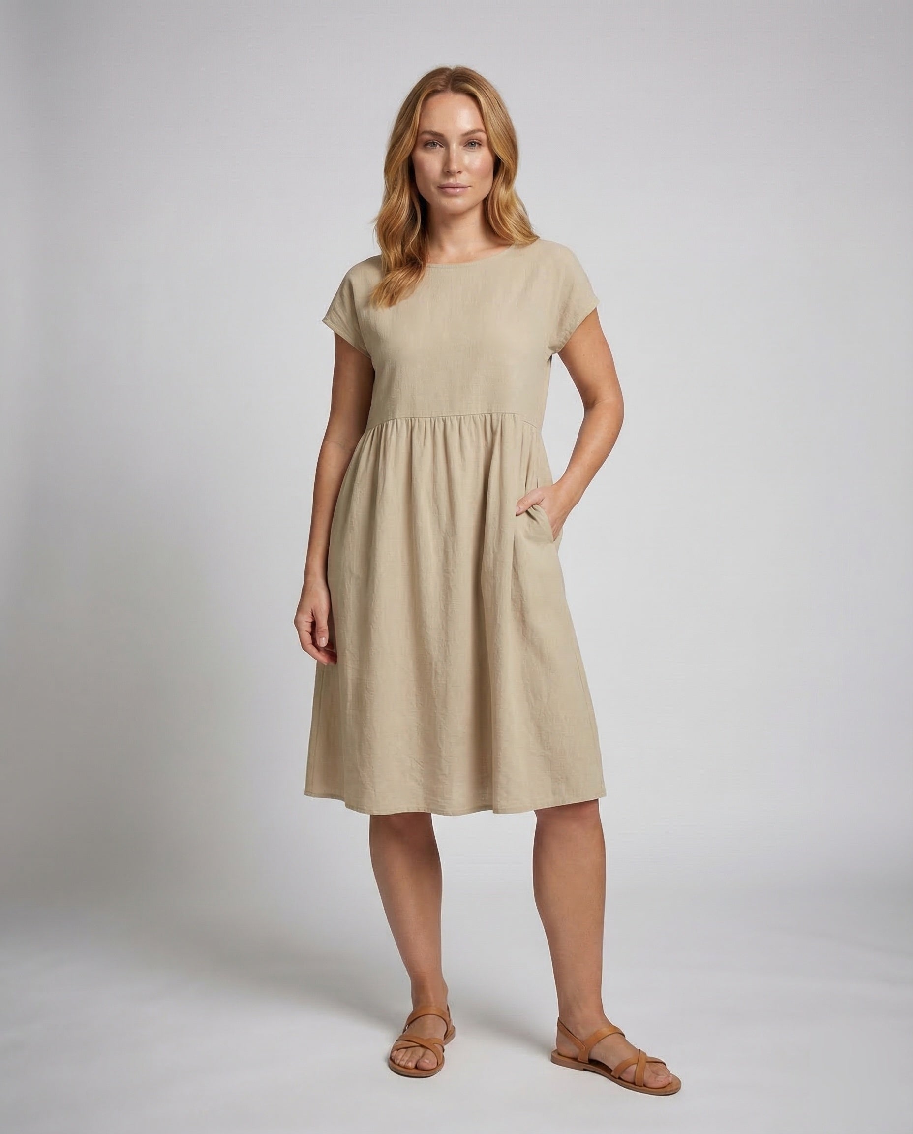 Damen Midikleid Mit Taillenpass Und Seitentaschen - Eveloria