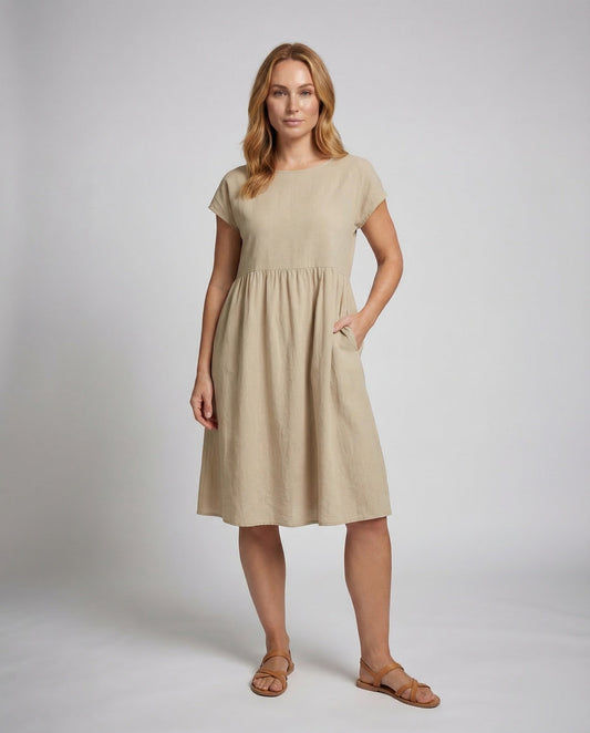 Damen Midikleid Mit Taillenpass Und Seitentaschen - Eveloria