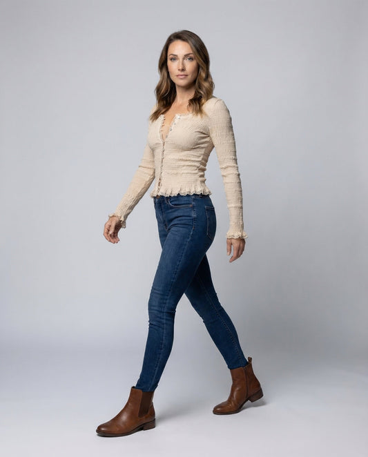 Damen Langarmbluse Smock Volantbund - Eveloria
