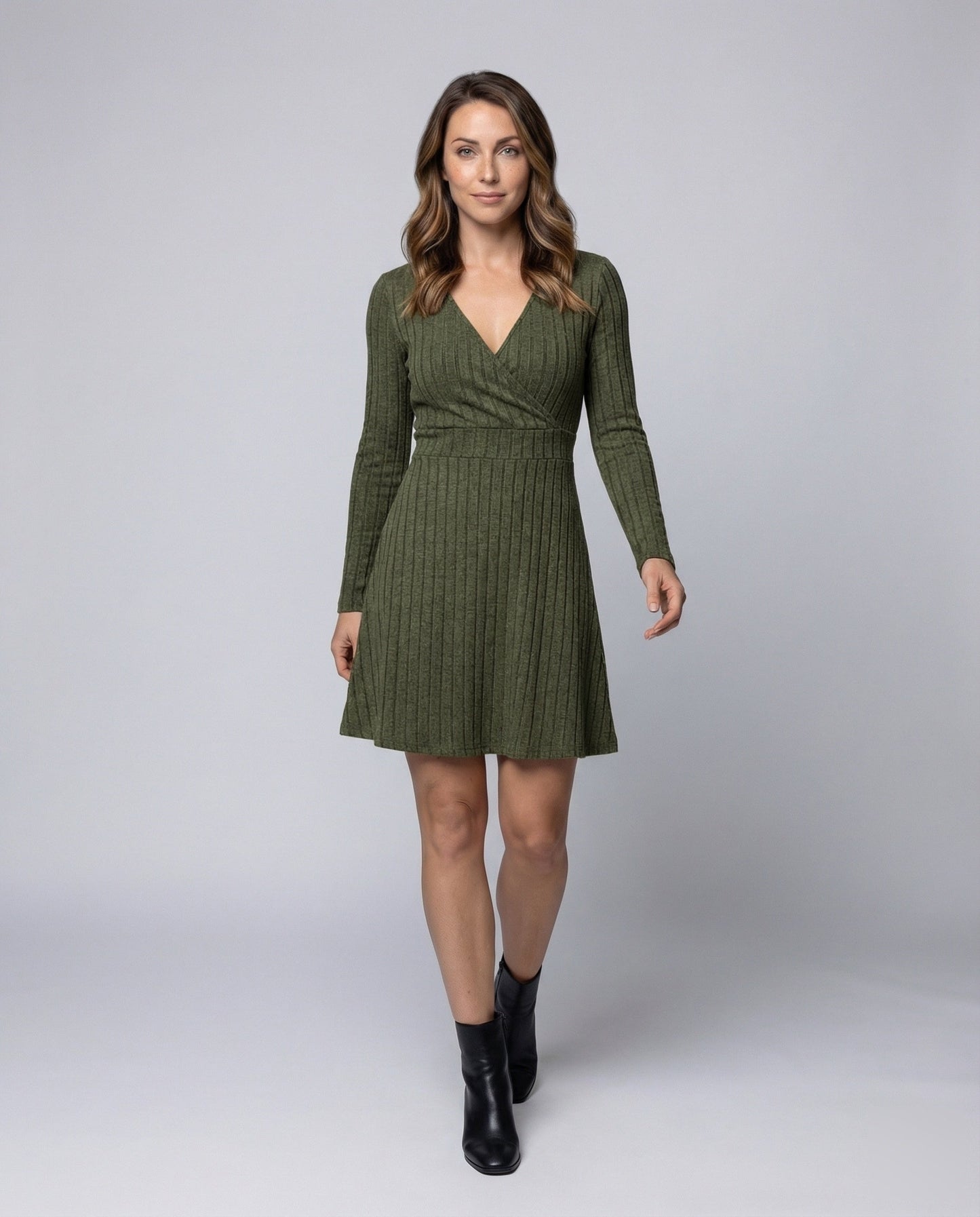 Damen Rippstrick Wickelkleid A-Linie Tailliert - Eveloria