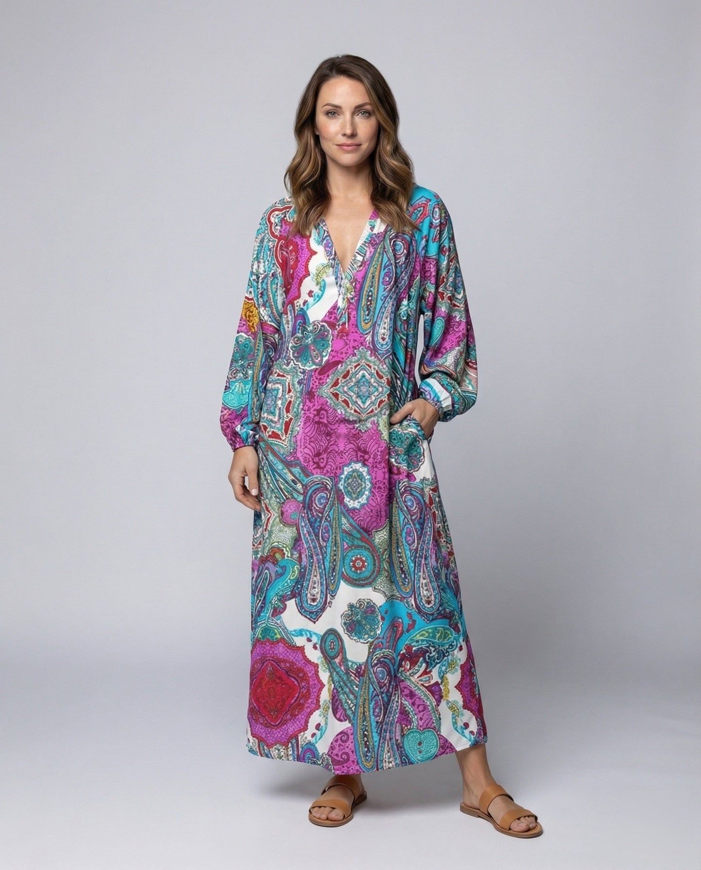 Damen Maxikleid Boho-Stil V-Ausschnitt - Eveloria