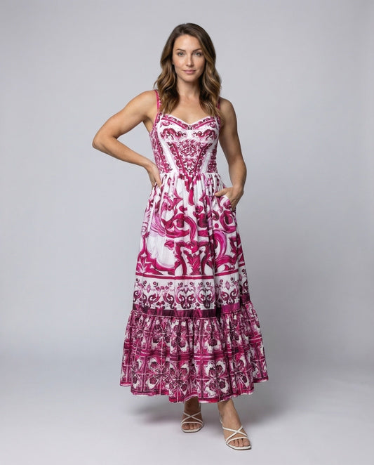 Damen Maxikleid Kachelprint Boho-Stil - Eveloria