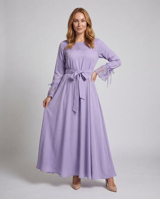 Damen Maxikleid Spitzenborte A-Linie - Eveloria