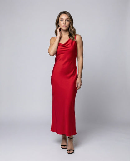 Damen Satin-Kleid Wasserfall-Ausschnitt - Eveloria