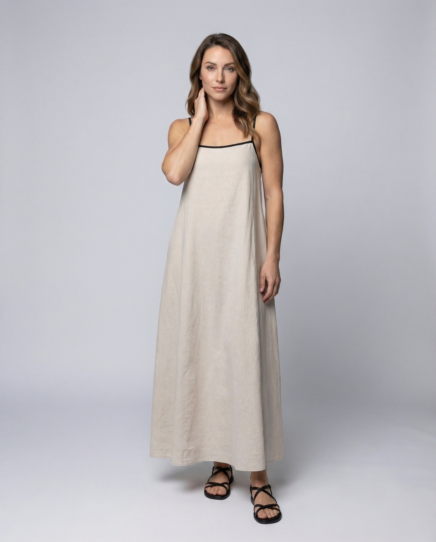 Damen Maxikleid Leinenmix mit Beinschlitz - Eveloria