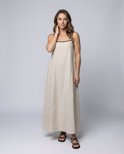Damen Maxikleid Leinenmix mit Beinschlitz - Eveloria