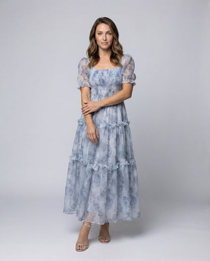 Damen Maxikleid Chiffon Florales Muster Volants - Eveloria