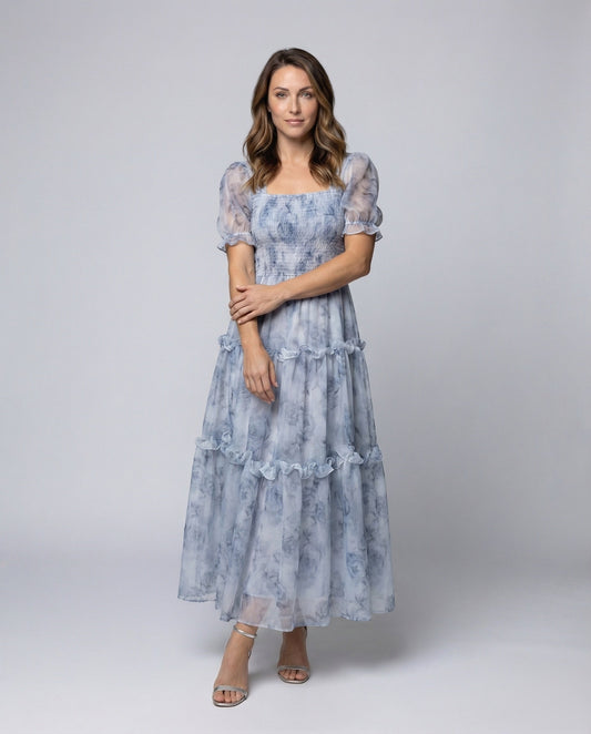 Damen Maxikleid Chiffon Florales Muster Volants - Eveloria