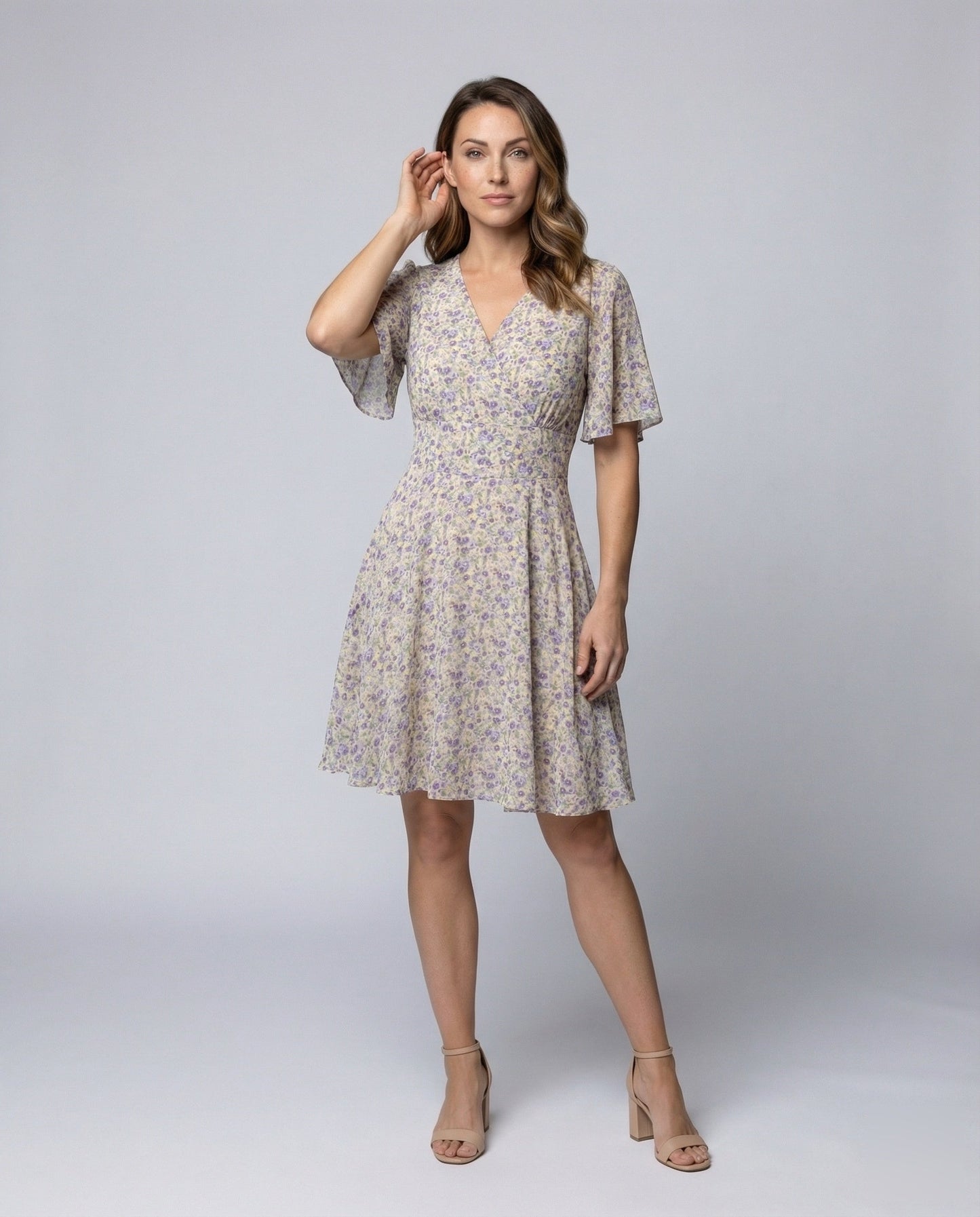 Damen Midikleid A-Linie Flatterärmel Wickelkleid - Eveloria
