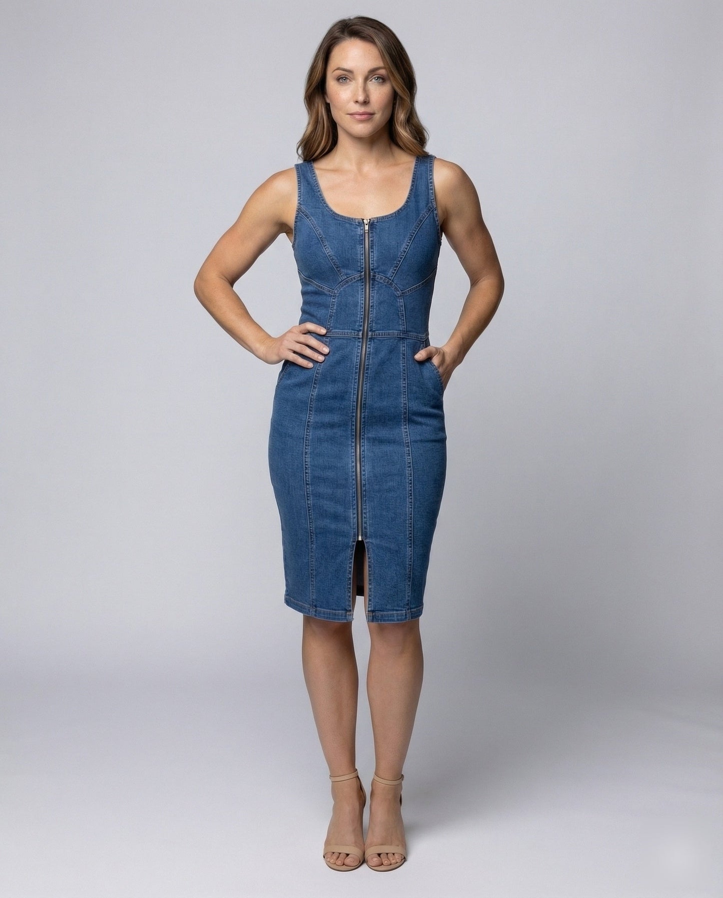 Damen Jeans-Korsett-Kleid mit Metallreißverschluss - Eveloria