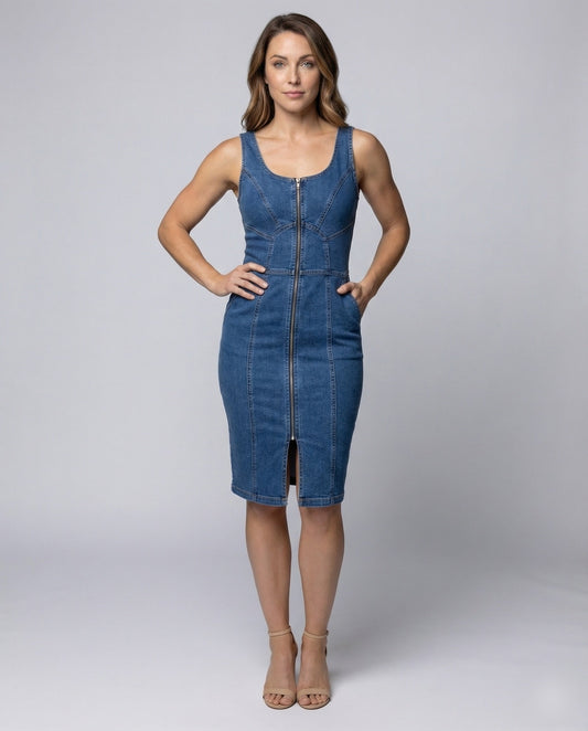 Damen Jeans-Korsett-Kleid mit Metallreißverschluss - Eveloria