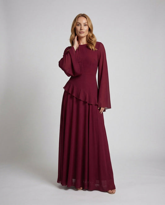 Damen Maxikleid mit Glockenärmeln und Stufenrock - Eveloria