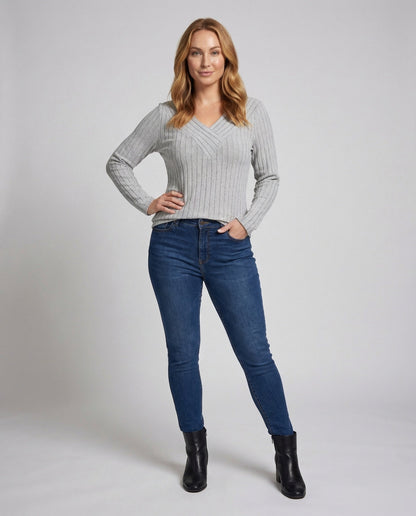 Damen Feinstrickpullover Rippenmuster Verlängert - Eveloria