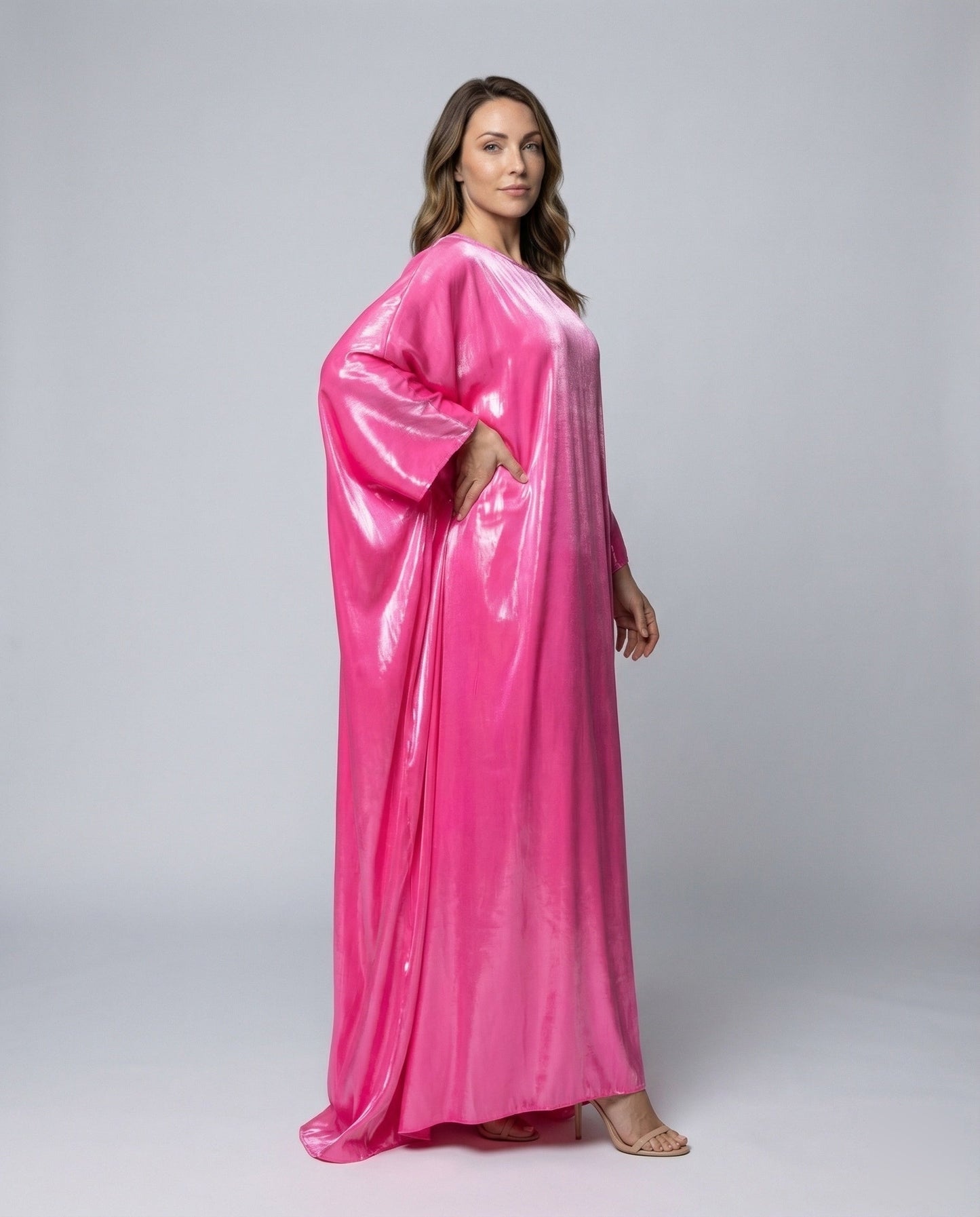 Damen Satin-Kaftan Fledermausärmel Bodenlang - Eveloria