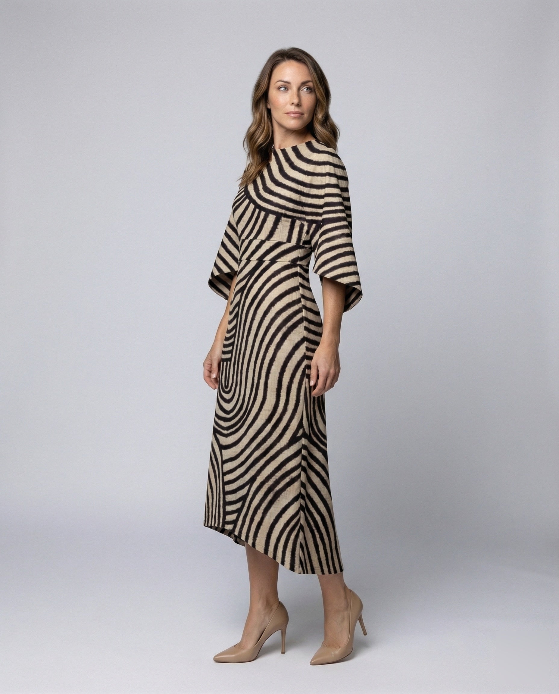 Damen Grafisches Midikleid mit Kimonoärmeln - Eveloria