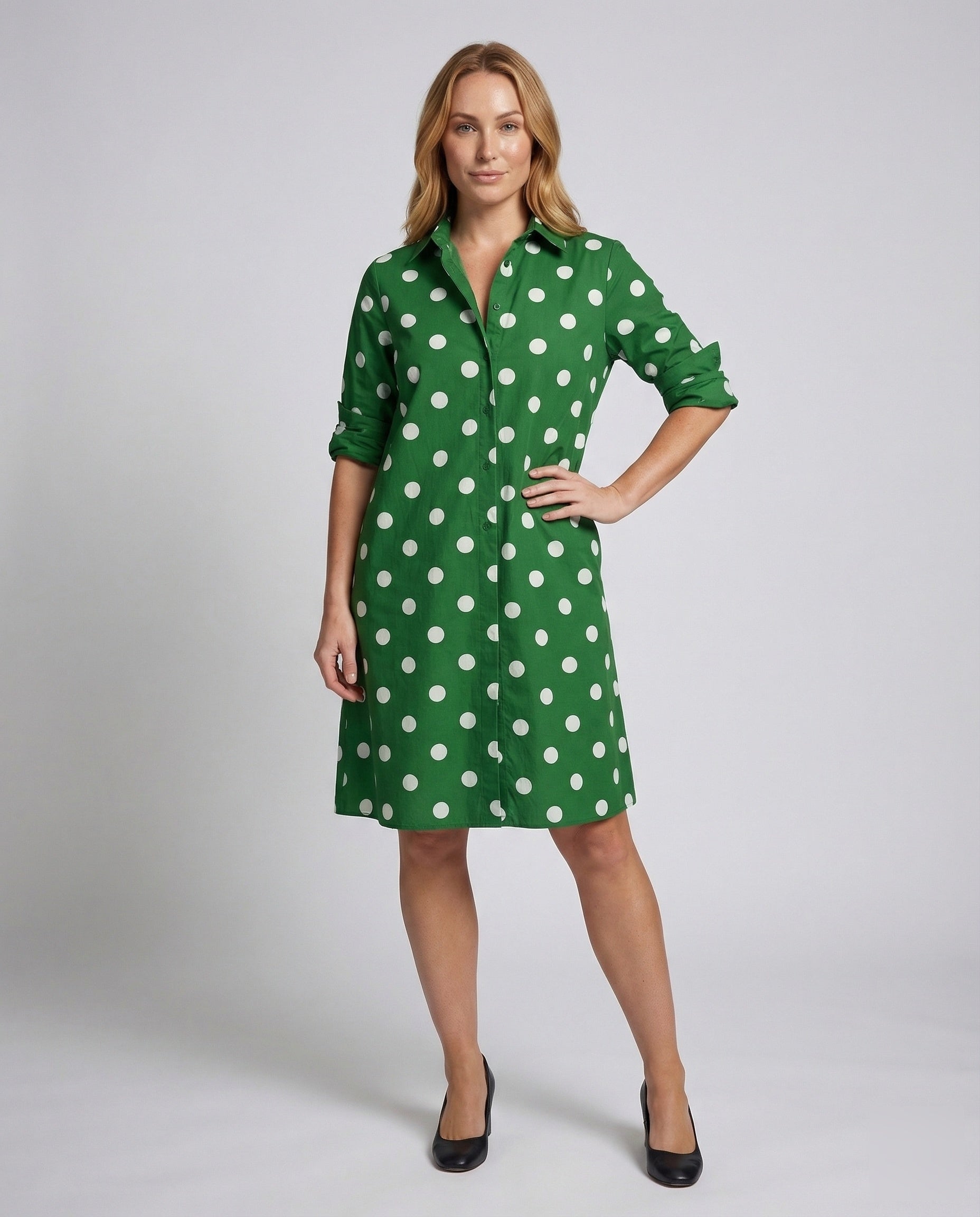 Damen A-Linie Hemdblusenkleid Aufgekrempelte Ärmel - Eveloria