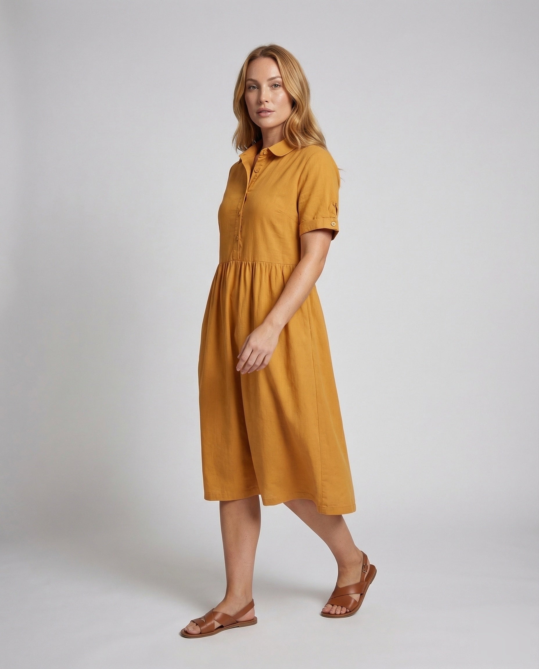 Damen Hemd-Kleid Mit Taillenraffung Kurzärmelig - Eveloria