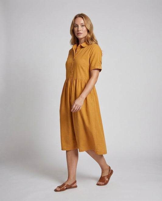 Damen Hemd-Kleid Mit Taillenraffung Kurzärmelig - Eveloria