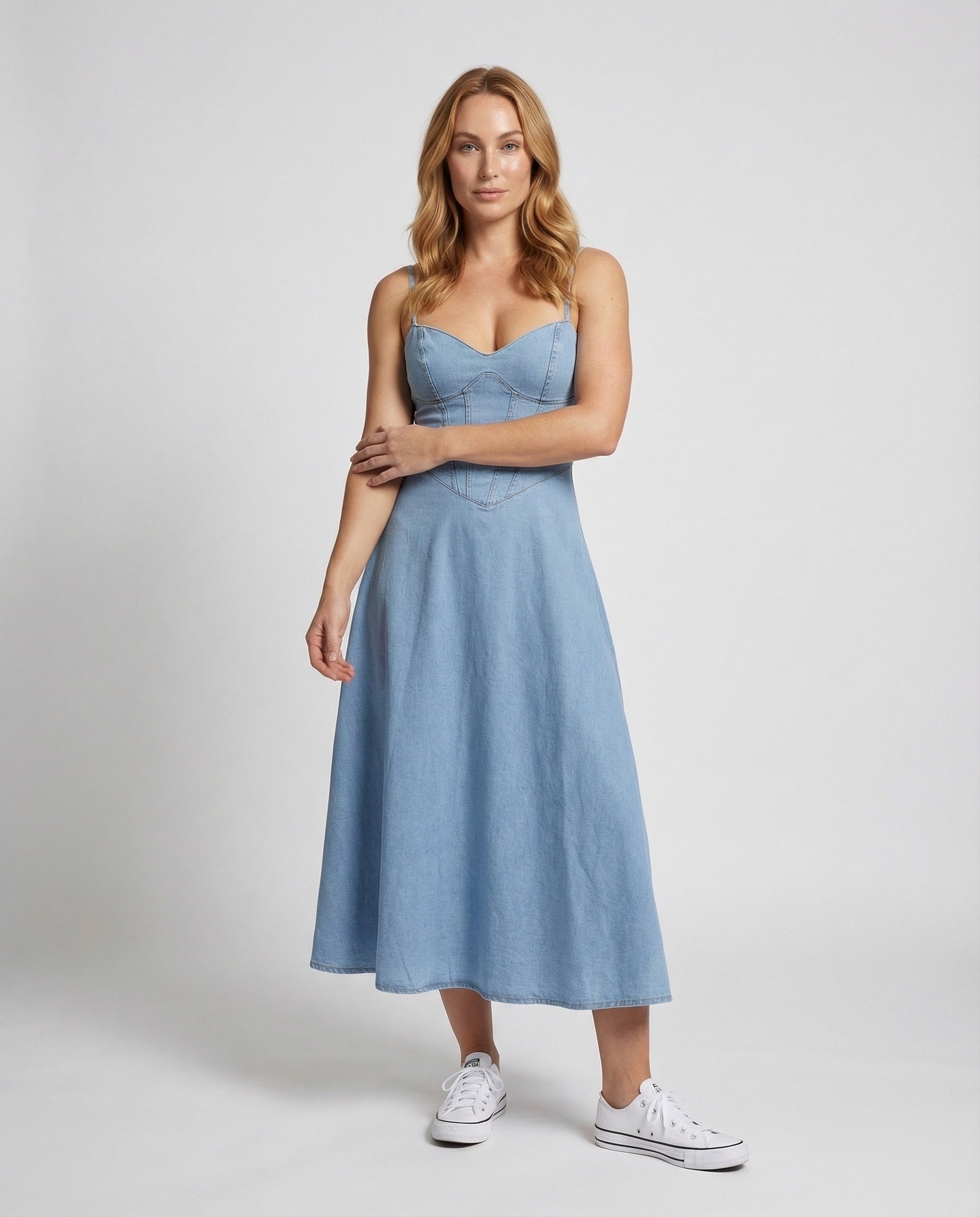 Damen Maxikleid Jeans Korsett Optik - Eveloria