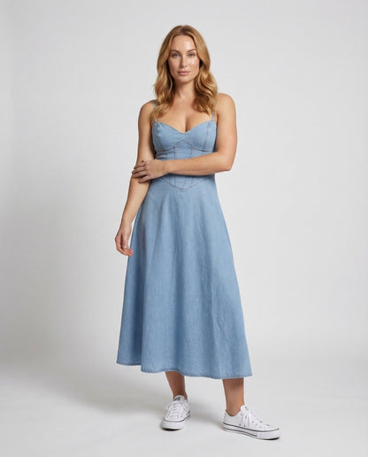 Damen Maxikleid Jeans Korsett Optik - Eveloria