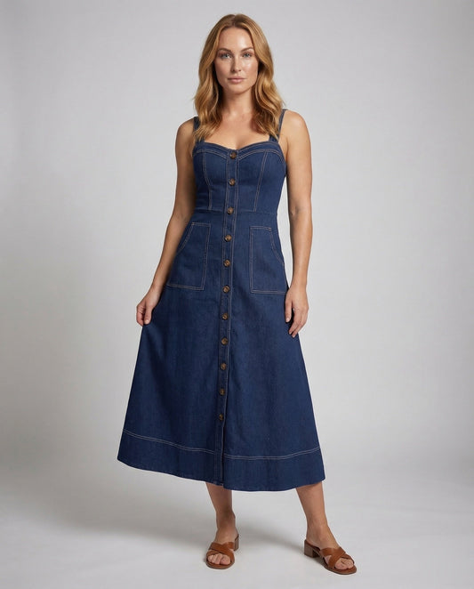 Damen Maxikleid Jeans Taillierte Korsage - Eveloria