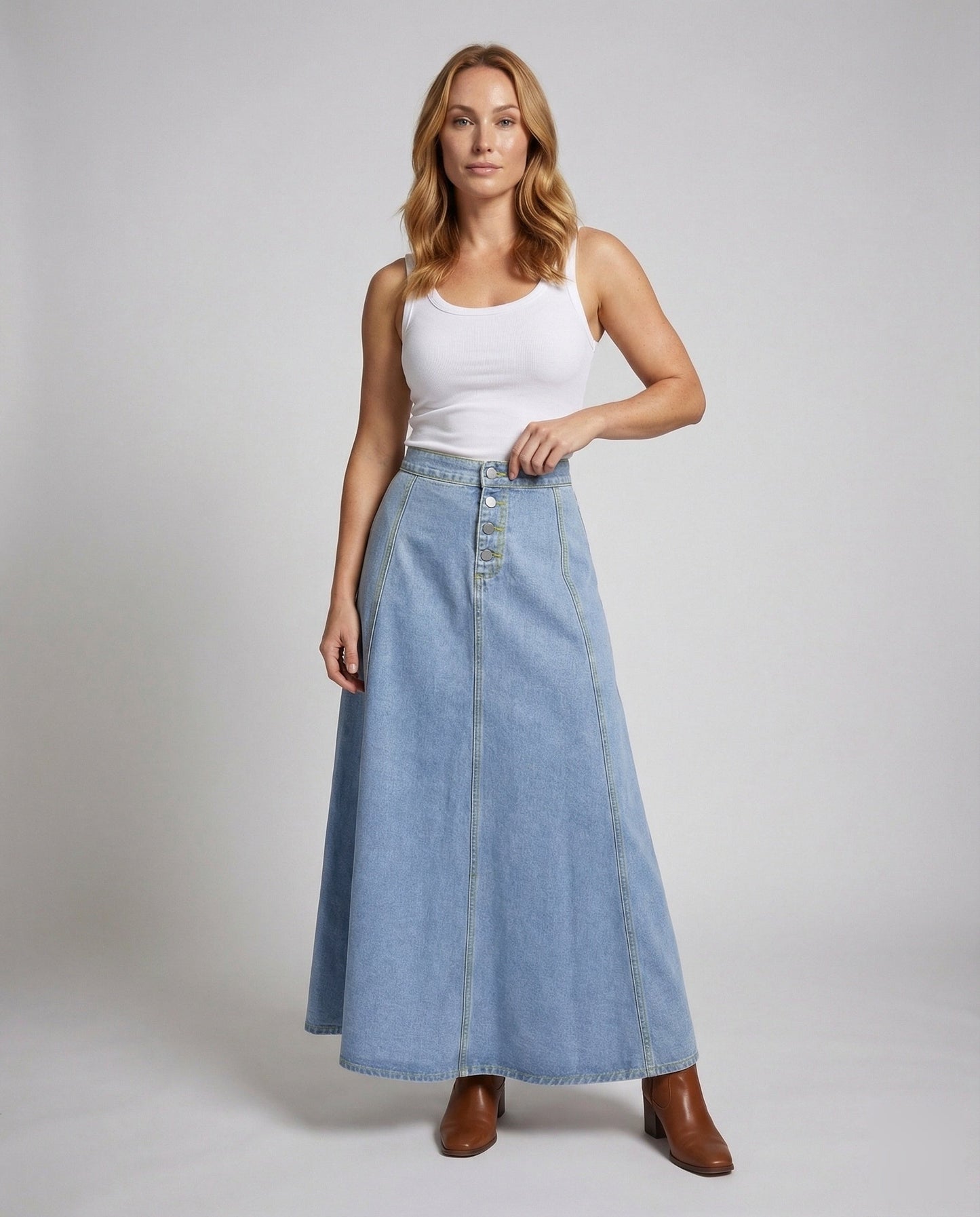 Damen Maxirock Jeans Bahnen-Optik Hoher Bund - Eveloria