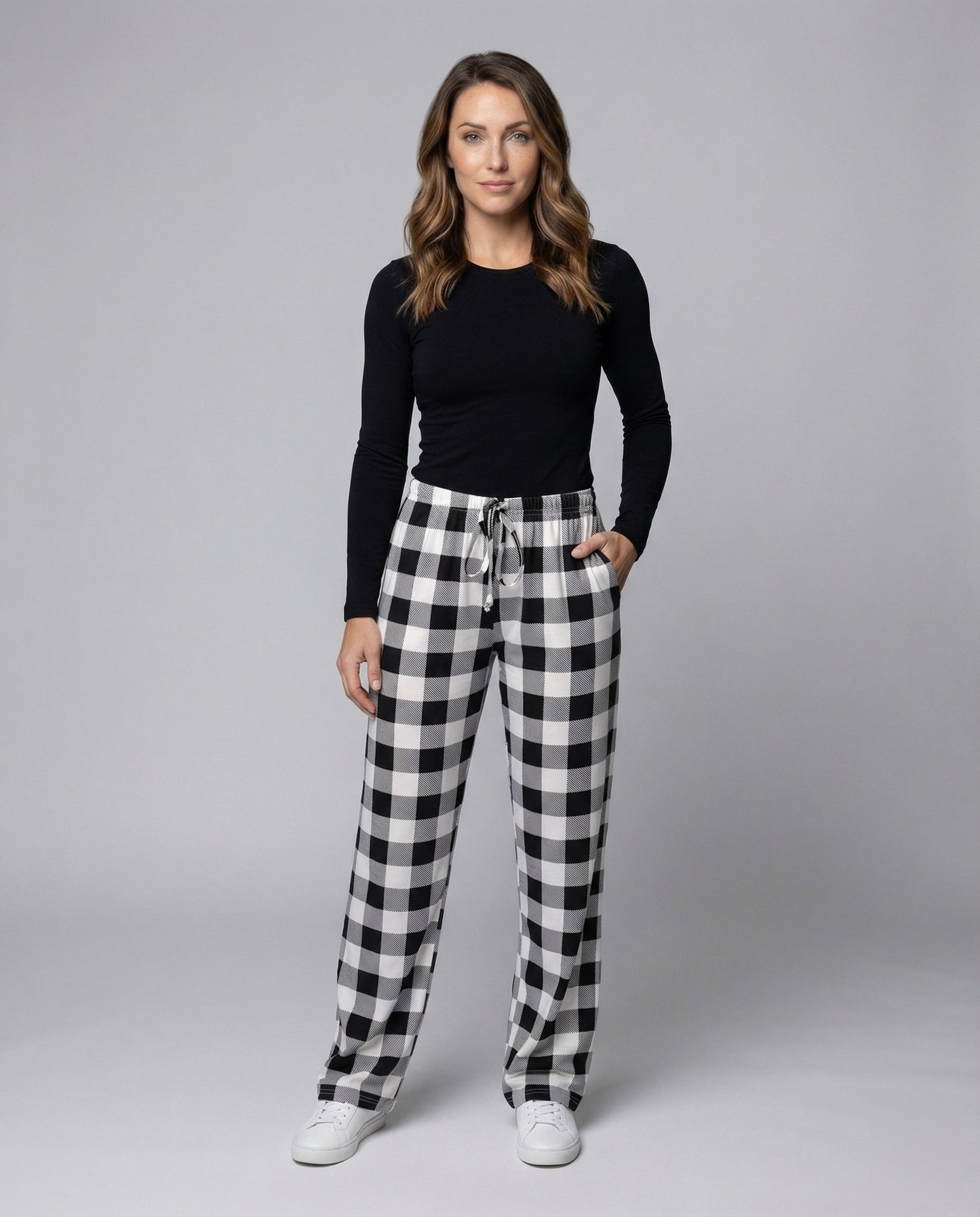 Damen Loungehose Kariert Weiches Jersey - Eveloria