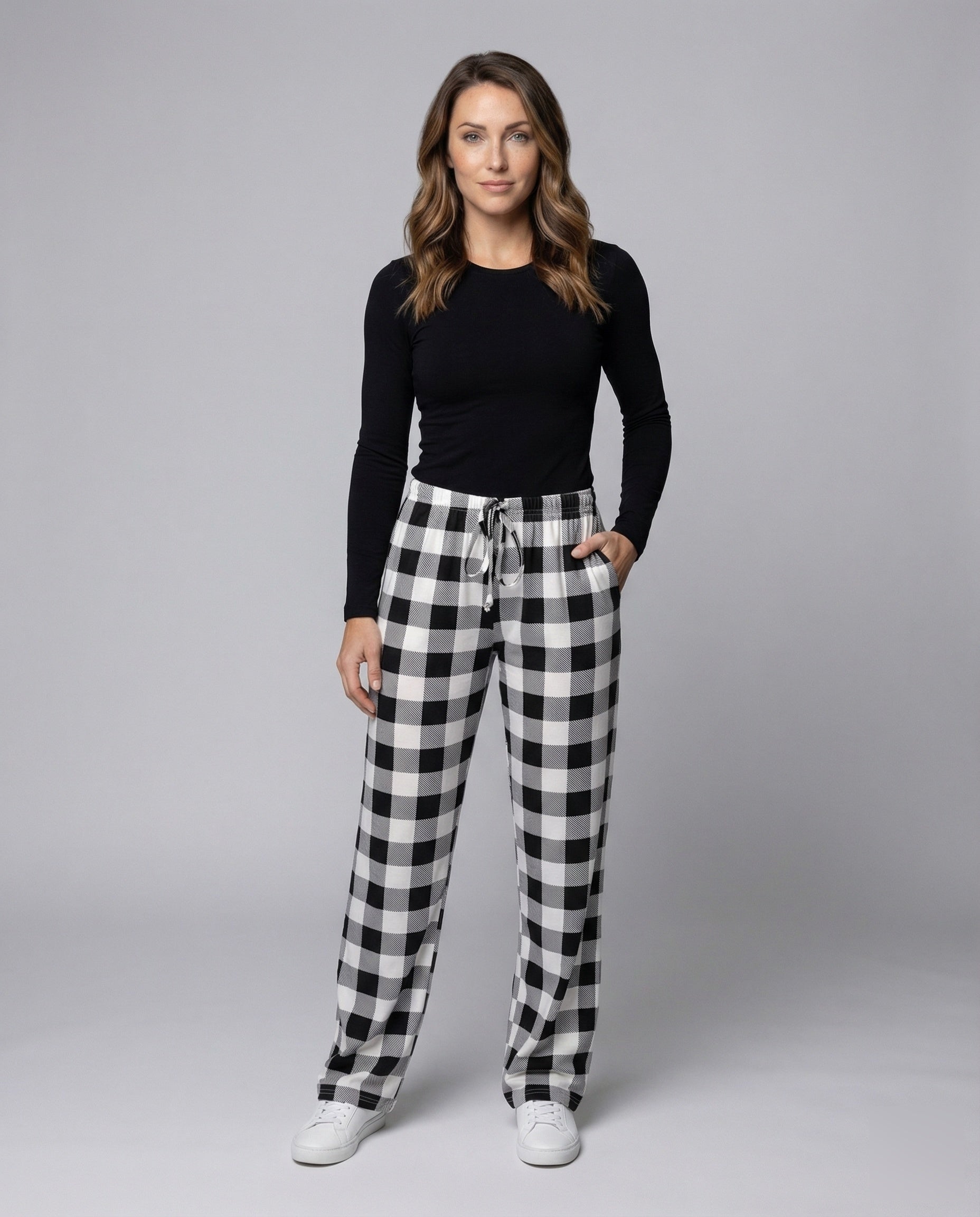 Damen Loungehose Kariert Weiches Jersey - Eveloria