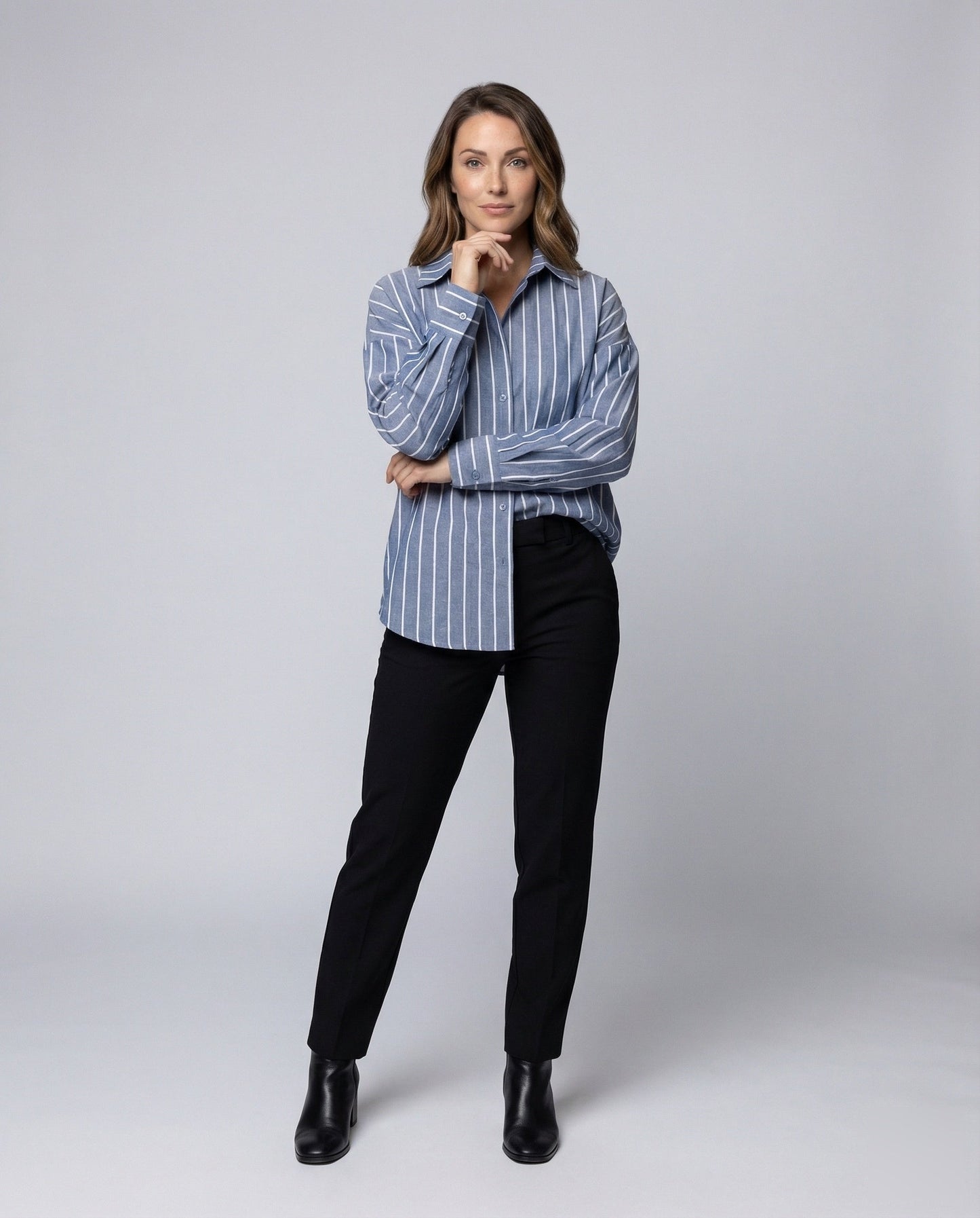 Damen Bluse Kastenform Längsstreifen - Eveloria
