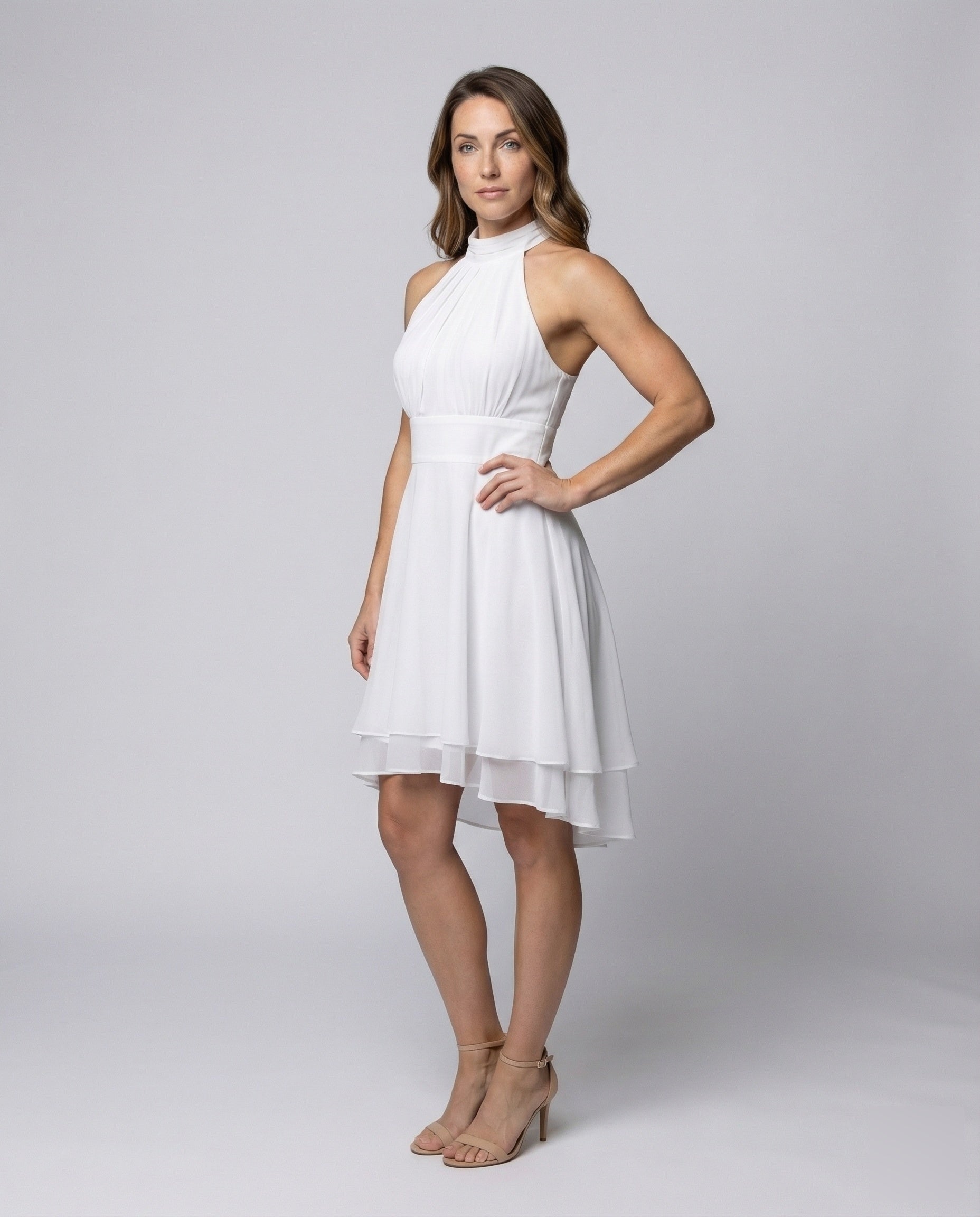 Damen Halterkleid Chiffon Asymmetrisch Schwarz - Eveloria