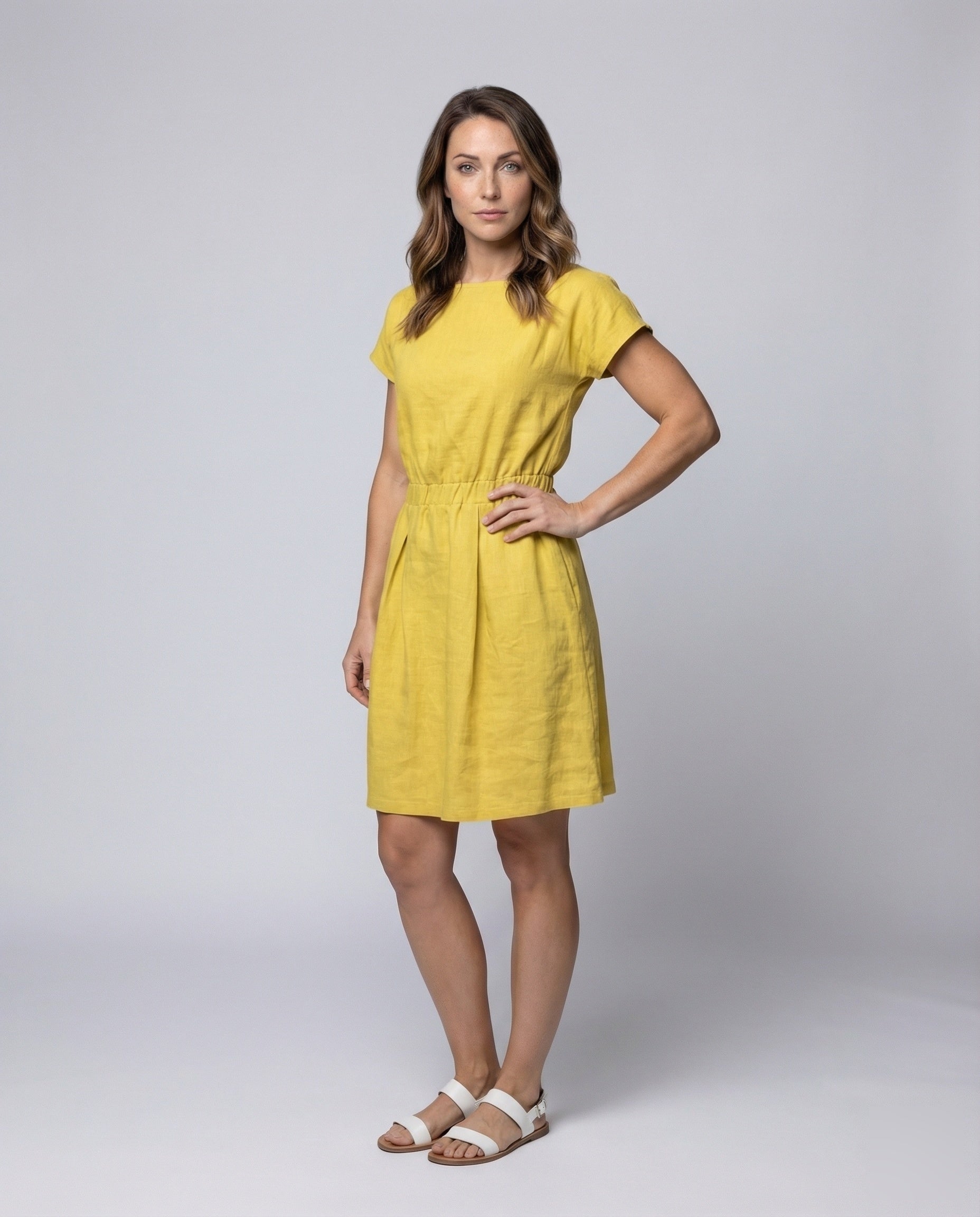 Damen Leinenkleid Elastisch Midilänge - Eveloria