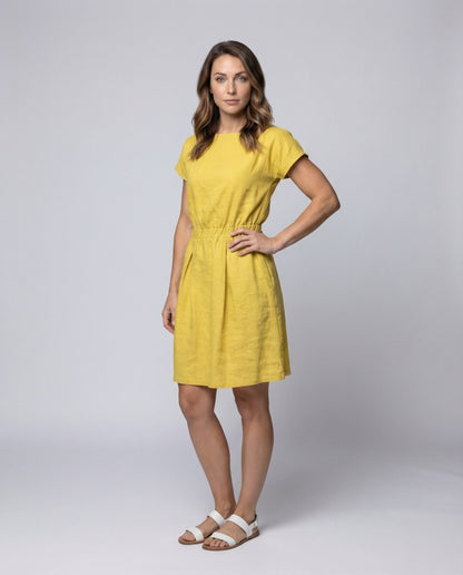 Damen Leinenkleid Elastisch Midilänge - Eveloria