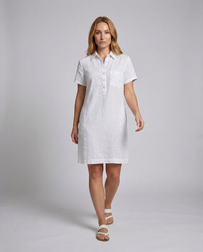 Damen Leinenkleid mit Knopfleiste Halblang - Eveloria