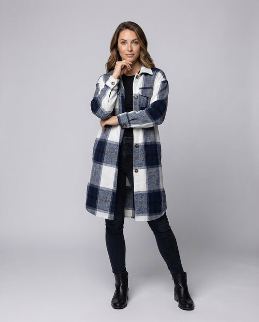 Damen Hemdjacke Kariert Aufgesetzte Brusttaschen - Eveloria