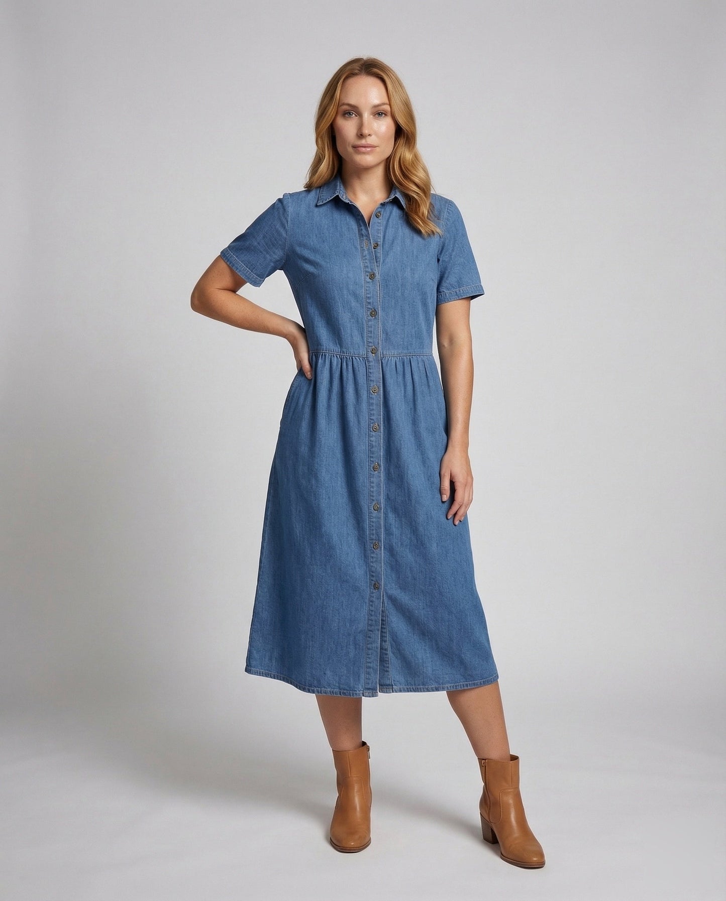 Damen Jeanskleid Taillierte Teilungsnaht Blau - Eveloria