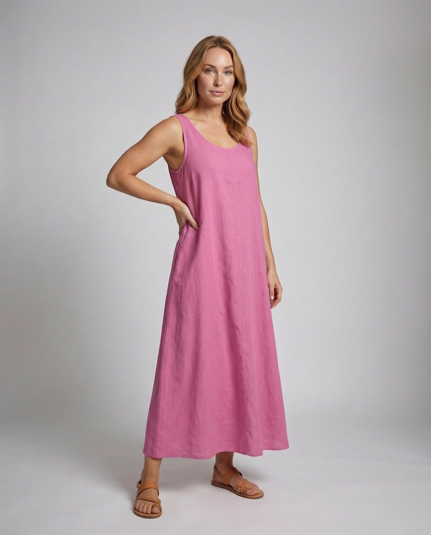 Damen Maxikleid A-Linie Leinenoptik Gekräuselt - Eveloria