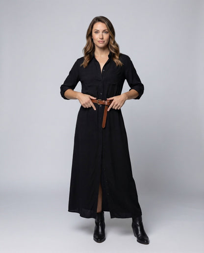 Damen Hemdblusenkleid mit Taillengürtel und Seitenschlitzen - Eveloria