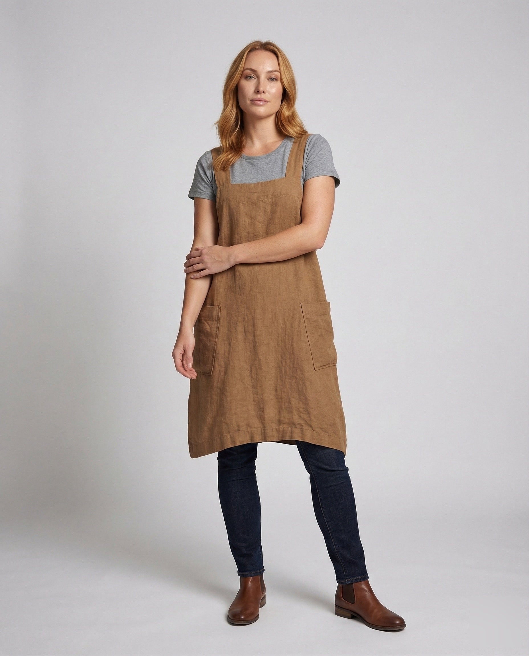 Damen Leinenmischung Kleid Quadratischer Ausschnitt - Eveloria
