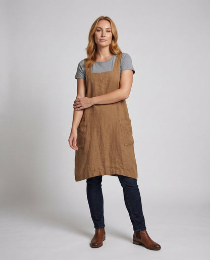 Damen Leinenmischung Kleid Quadratischer Ausschnitt - Eveloria