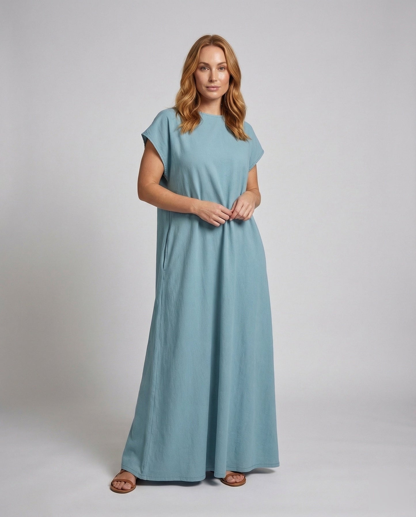Damen Maxikleid Leinen-Baumwoll U-Ausschnitt - Eveloria