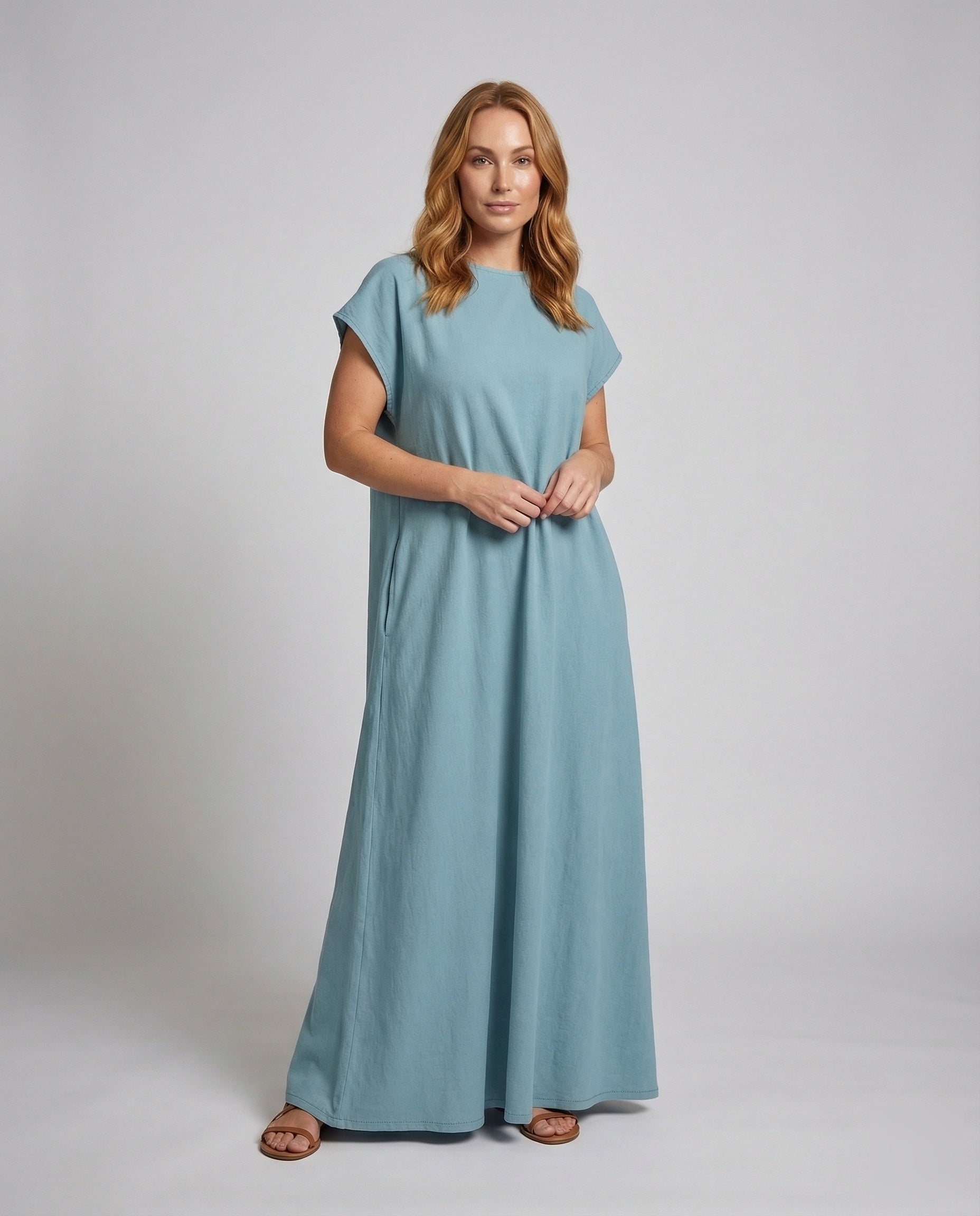 Damen Maxikleid Leinen-Baumwoll U-Ausschnitt - Eveloria