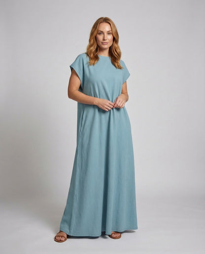 Damen Maxikleid Leinen-Baumwoll U-Ausschnitt - Eveloria