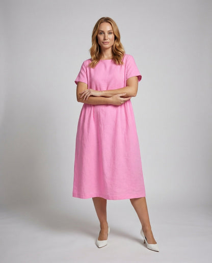 Damen Leinen-Midikleid Offene Schulter - Eveloria