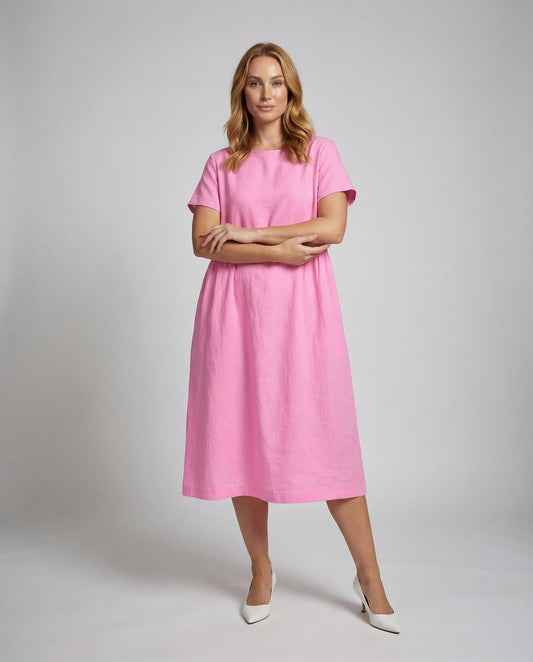 Damen Leinen-Midikleid Offene Schulter - Eveloria