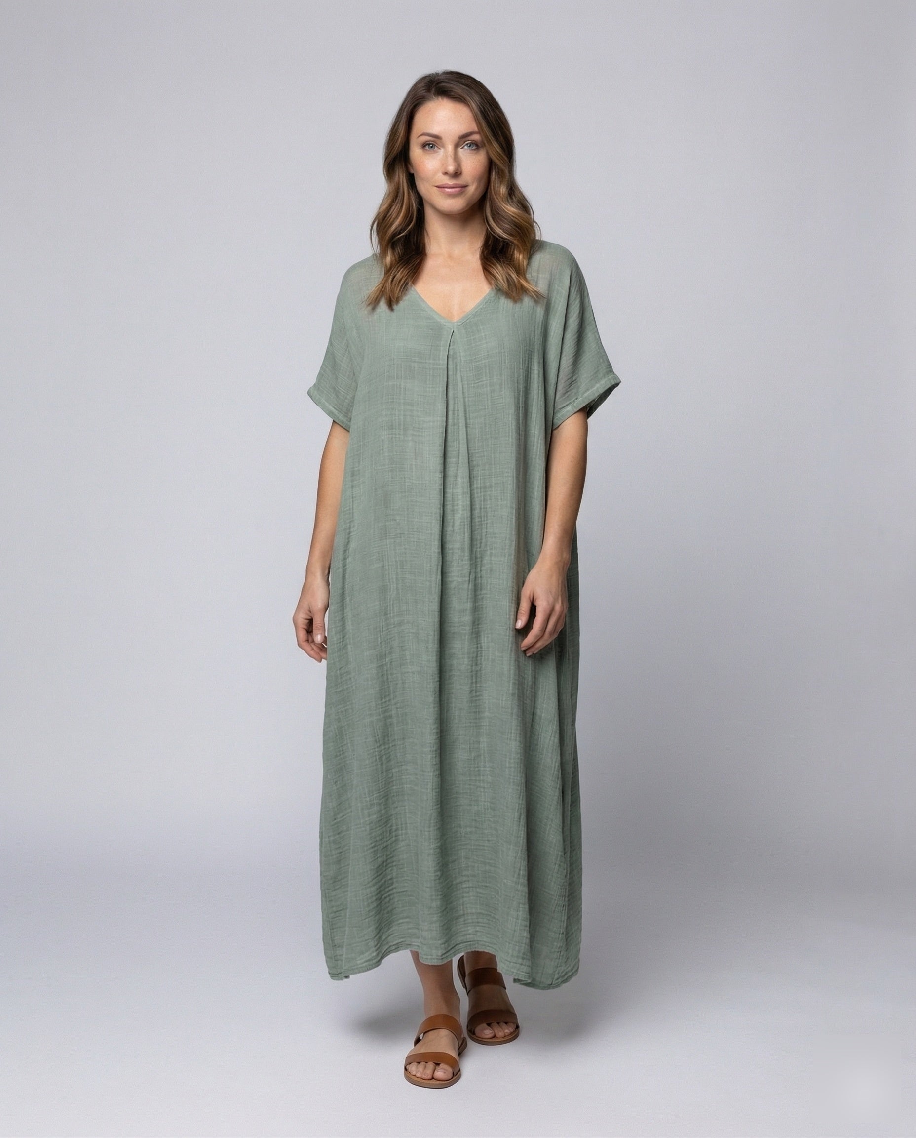 Damen Maxikleid Leinenmischung Mittelnaht - Eveloria