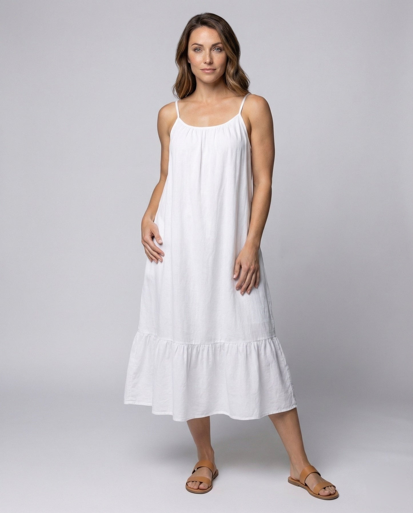 Damen Maxikleid Leinen Optik Volant Rock Schwarz - Eveloria