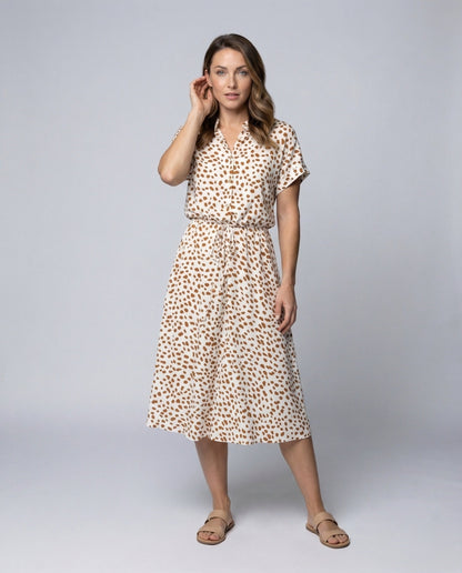 Damen Midikleid mit Tupfenmuster und Tunnelzug - Eveloria