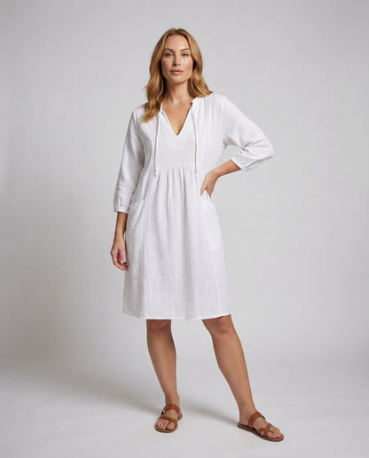 Damen Midikleid Leinen-Baumwollmix Sommerkleid - Eveloria